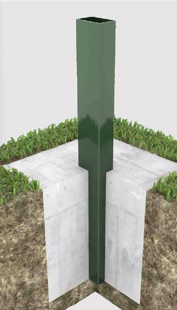 Poste de vedação verde, estrutura resistente para delimitação e segurança de áreas externas.