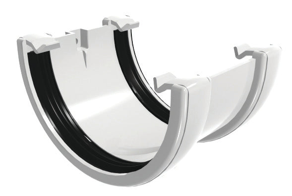 União de caleira DE410 branca, ideal para sistemas de drenagem eficientes.