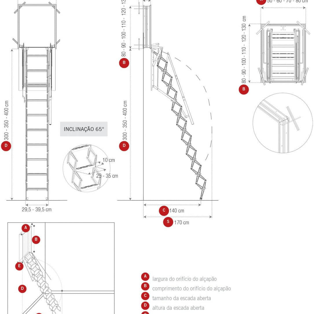 Escada recolhível de parede SC-WALL, estrutura compacta e segura. Ideal para acessos a espaços elevados.