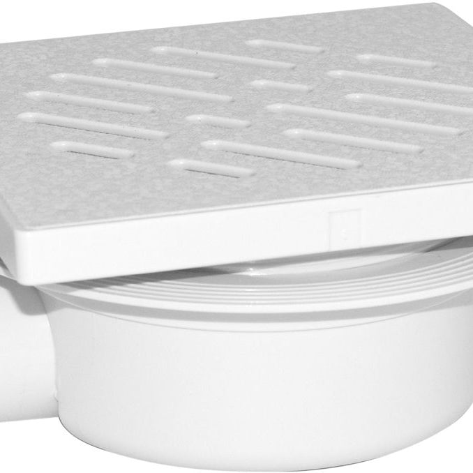 Ralo regulável 14x14 cm em ABS branco, solução prática para escoamento eficiente de água.