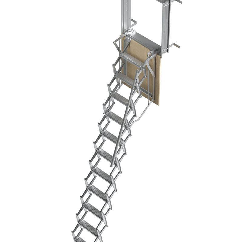 Escada recolhível de parede SC-WALL, estrutura compacta e segura. Ideal para acessos a espaços elevados.