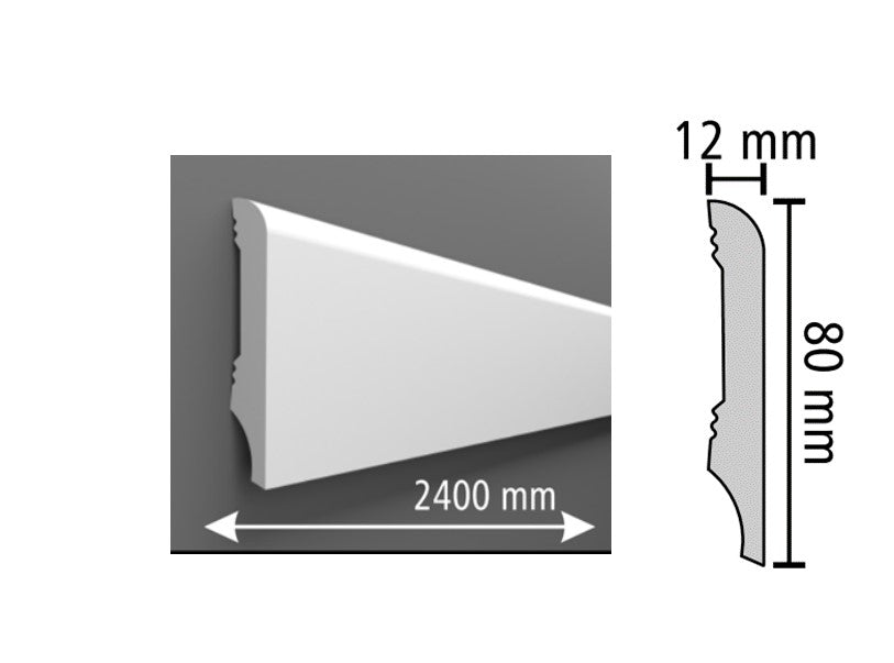 Rodapé Poliestireno HD - Curvo 80mm-Caixa