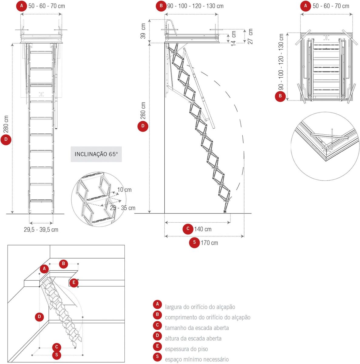 Escada de sótão, resistente e dobrável. Solução prática para acesso a espaços elevados.