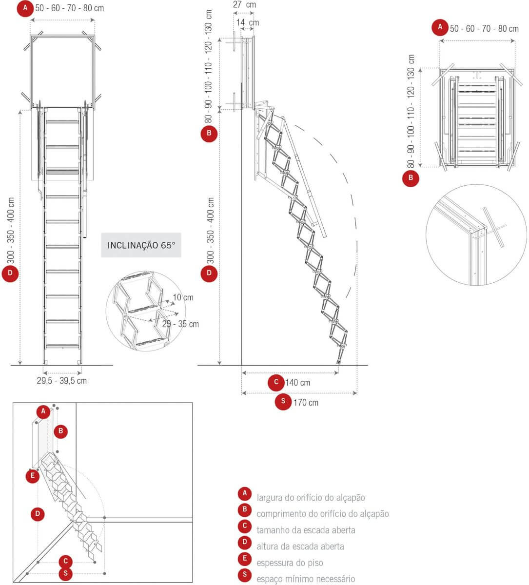 Escada recolhível de parede SC-WALL, estrutura compacta e segura. Ideal para acessos a espaços elevados.