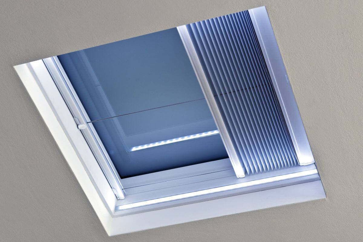 Janela plana PGXLA1 com roleta e LED integrado, funcionalidade moderna.