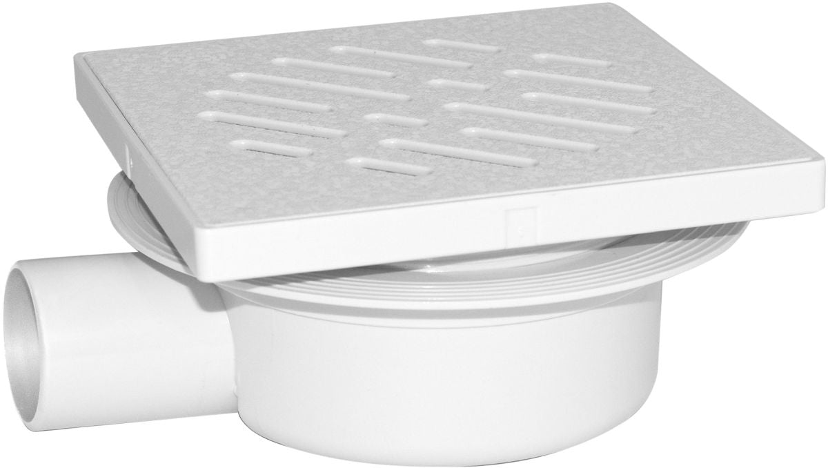 Ralo regulável 14x14 cm em ABS branco, solução prática para escoamento eficiente de água.